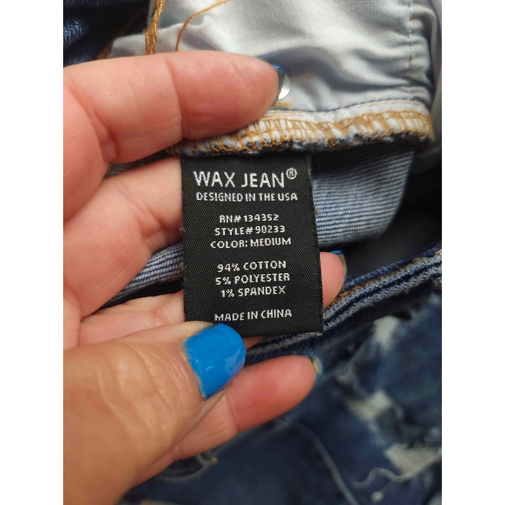 Wax Jean Distressed Denim Shorts Medium Wash Blue Cuffed Size M - Picture 5 of 8